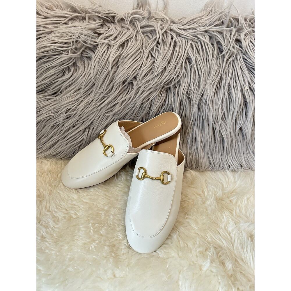 NWOB Quince Women Italian Leather Horsebit Loafer Mule White 9